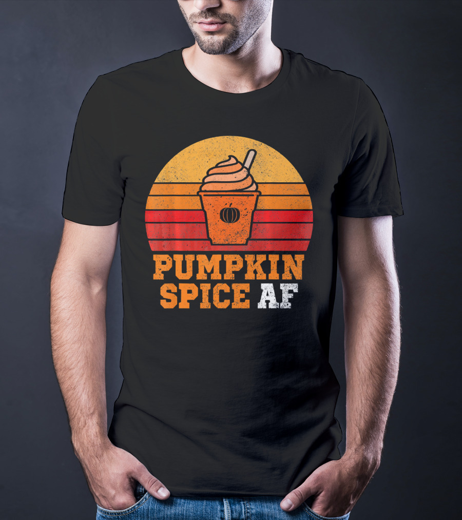Pumpkin Spice AF Funny Men Husband Pumpkin Cup Retro Stripes T-Shirt