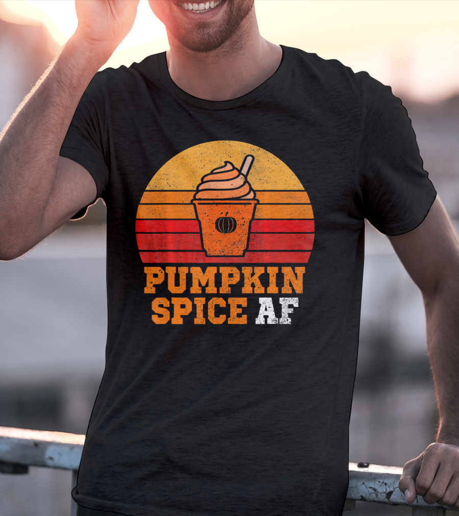 Pumpkin Spice AF Funny Men Husband Pumpkin Cup Retro Stripes T-Shirt