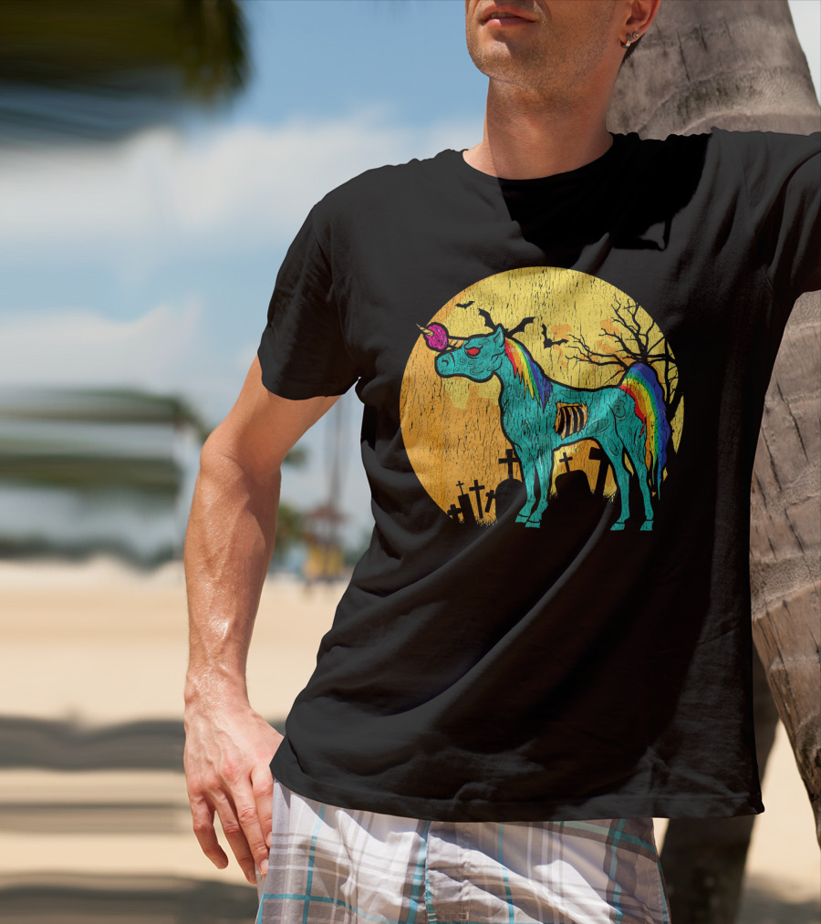 Zombie Unicorn Zombicorn Graveyard Night T-Shirt