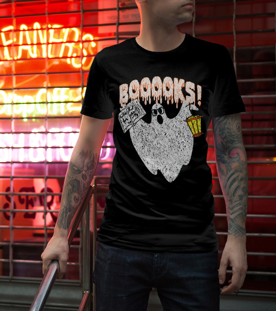 Booooks Spooky Ghost With Open Scary Book And Lantern T-Shirt