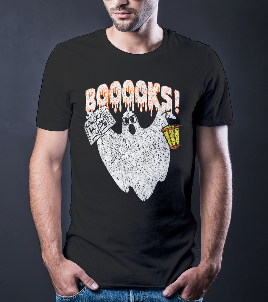 Booooks Spooky Ghost With Open Scary Book And Lantern T-Shirt