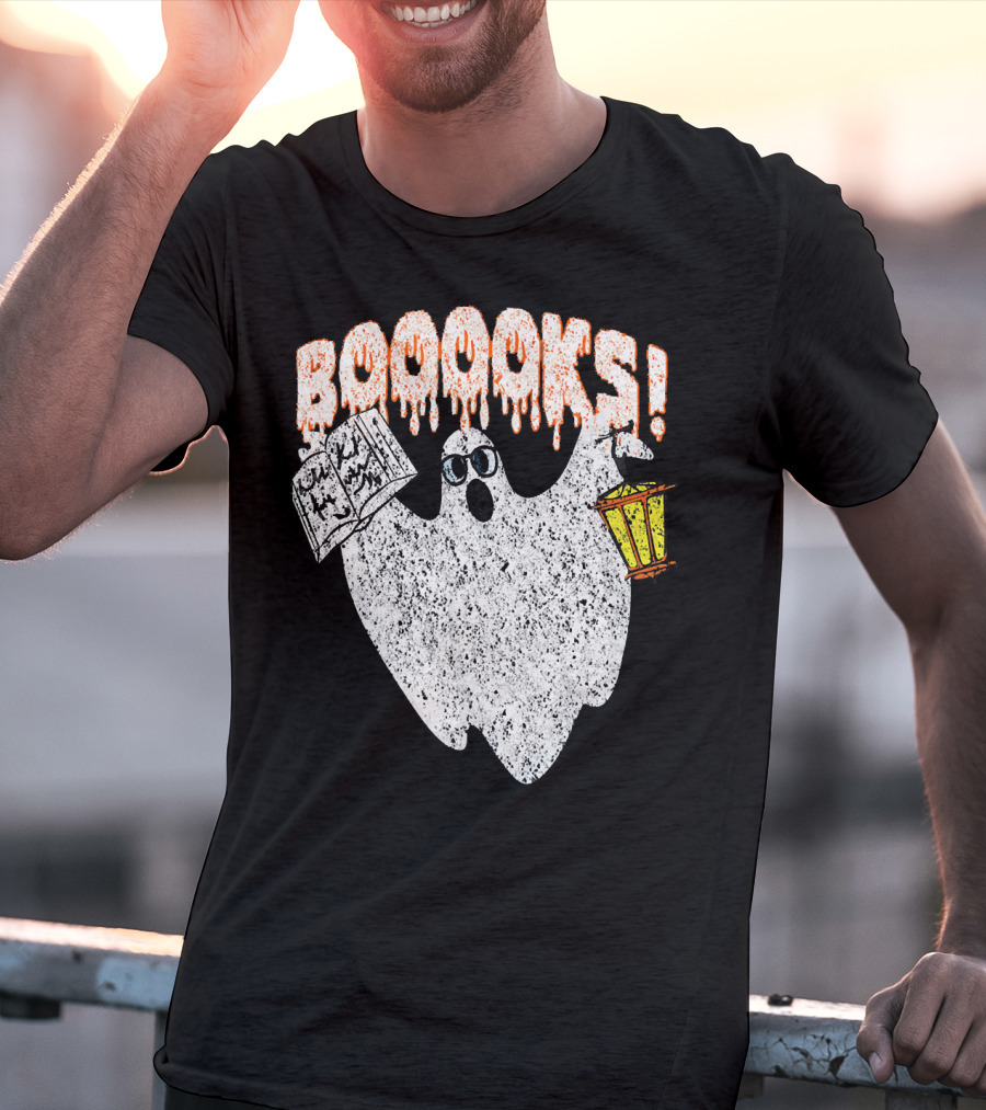 Booooks Spooky Ghost With Open Scary Book And Lantern T-Shirt