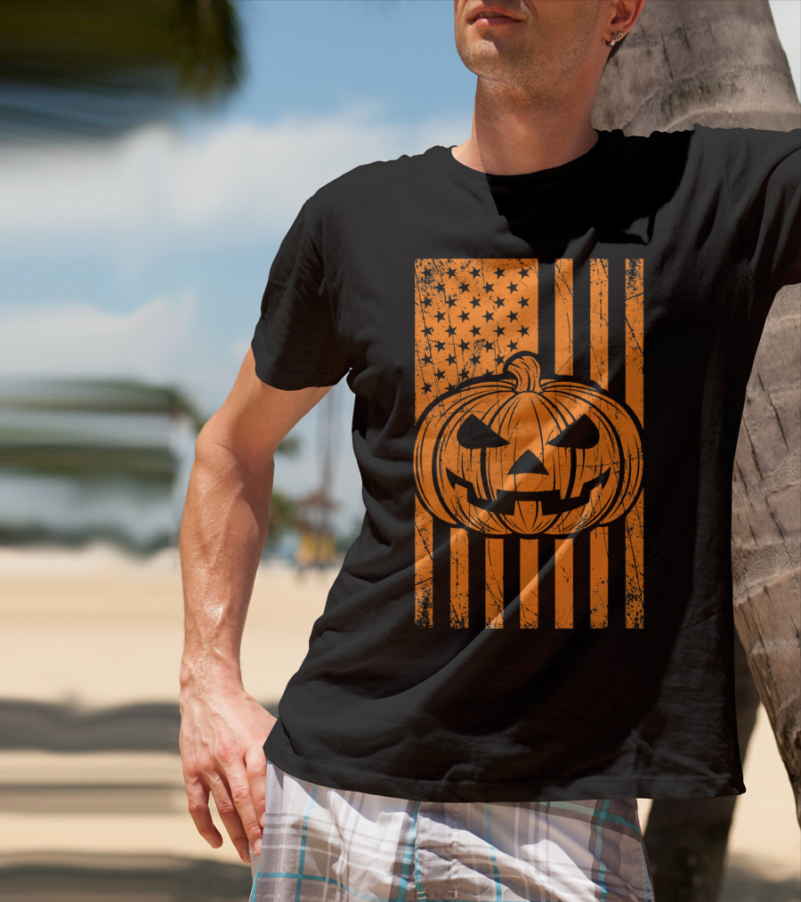 American Flag Grunge Pumpkin Halloween Las T-Shirt