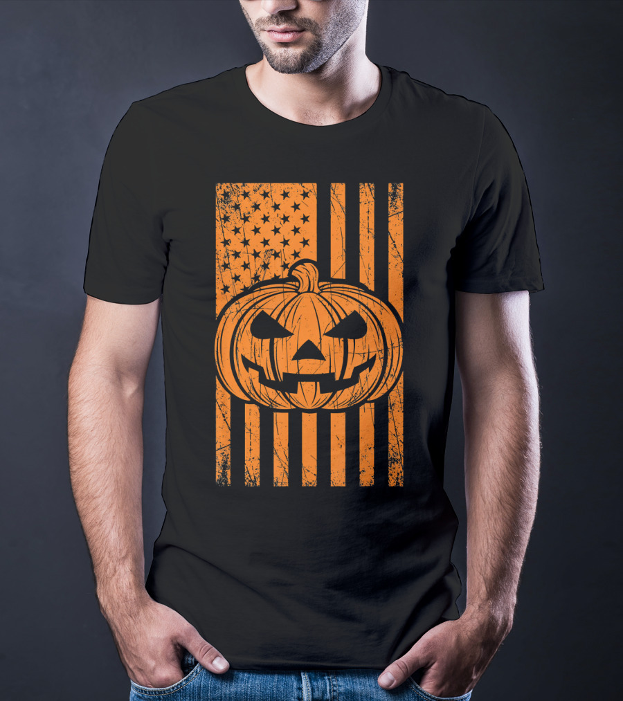 American Flag Grunge Pumpkin Halloween Las T-Shirt