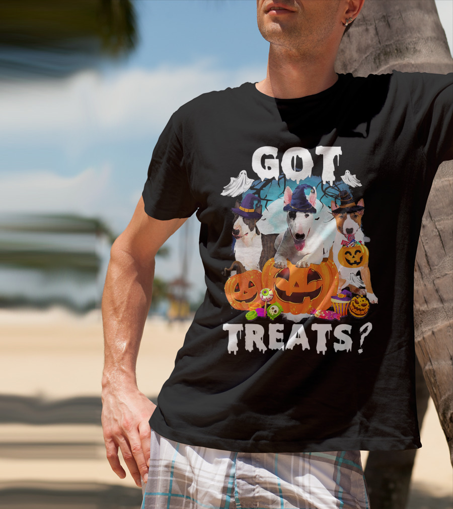 Got Treats Bull Terrier Halloween Ghosts Pumpkins T-Shirt