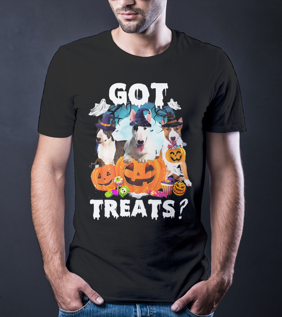 Got Treats Bull Terrier Halloween Ghosts Pumpkins T-Shirt