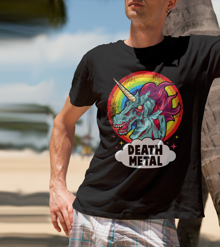 Death Metal Unicorn Rainbow Rocker Emo T-Shirt