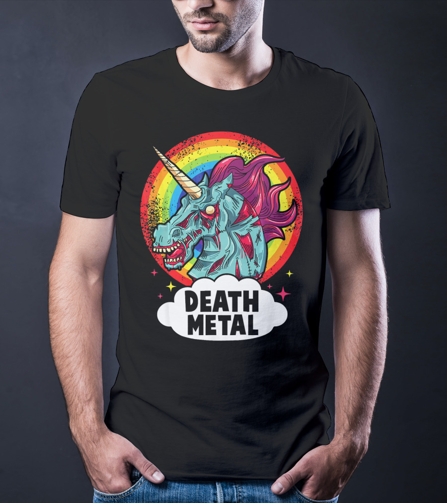 Death Metal Unicorn Rainbow Rocker Emo T-Shirt