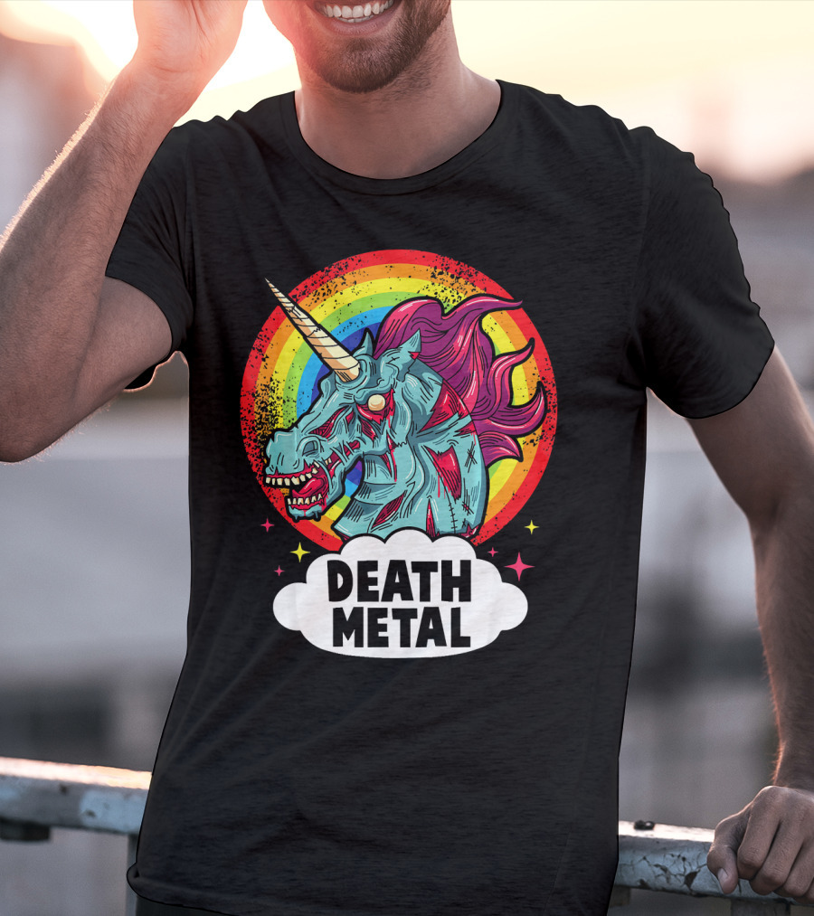 Death Metal Unicorn Rainbow Rocker Emo T-Shirt