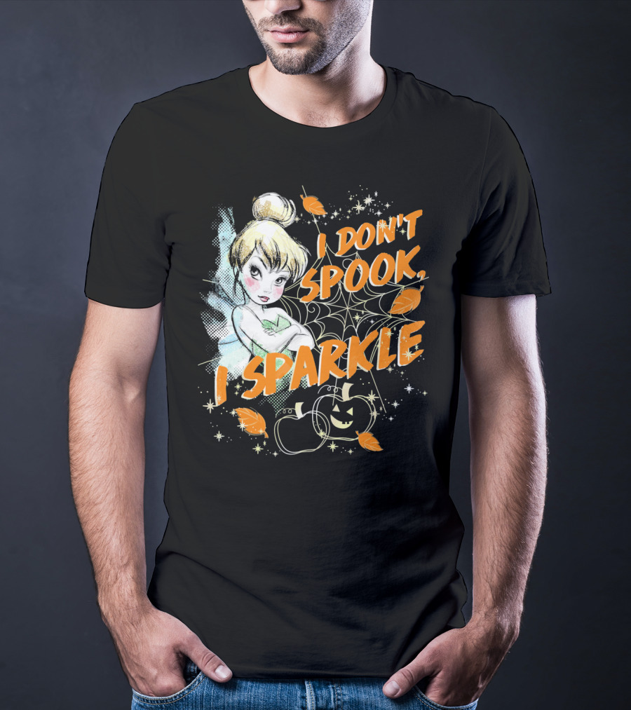 Disney Peter Pan Tinkerbell I Don't Spook I Sparkle Halloween Pumpkin Leaves T-Shirt