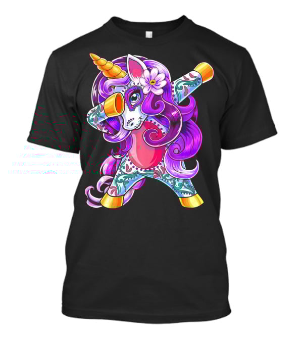 Dabbing Unicorn Day Of The Dead Sugar Skull T-Shirt