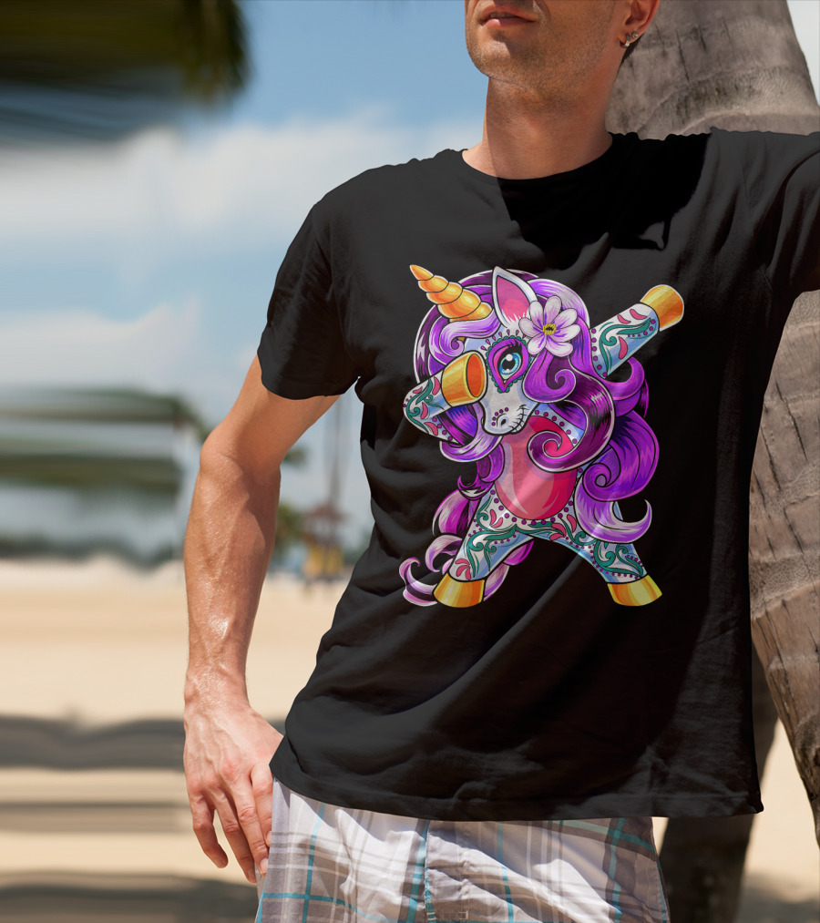 Dabbing Unicorn Day Of The Dead Sugar Skull T-Shirt