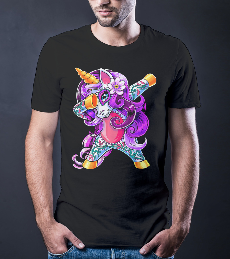 Dabbing Unicorn Day Of The Dead Sugar Skull T-Shirt
