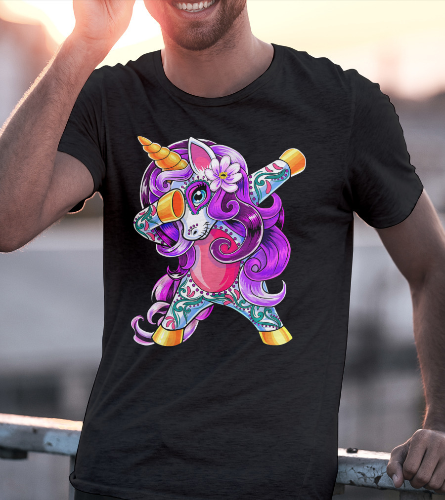 Dabbing Unicorn Day Of The Dead Sugar Skull T-Shirt