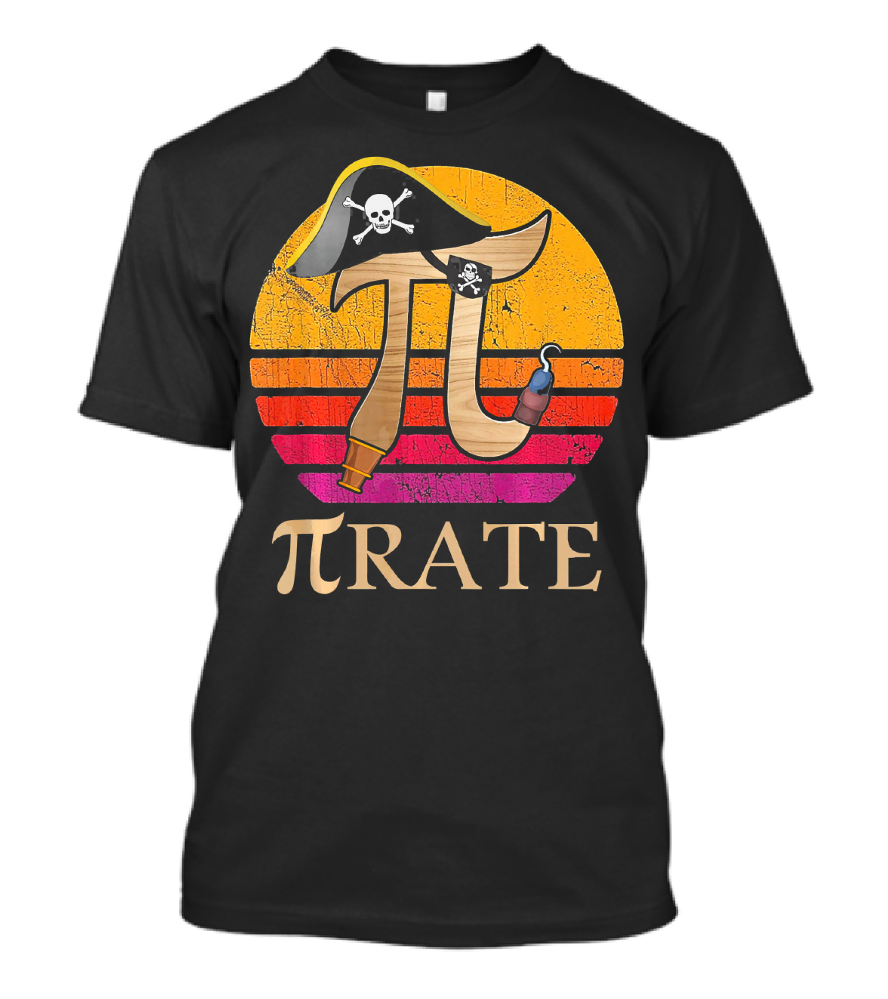 Pi Rate Sunset Buccaneer Emblem T-Shirt
