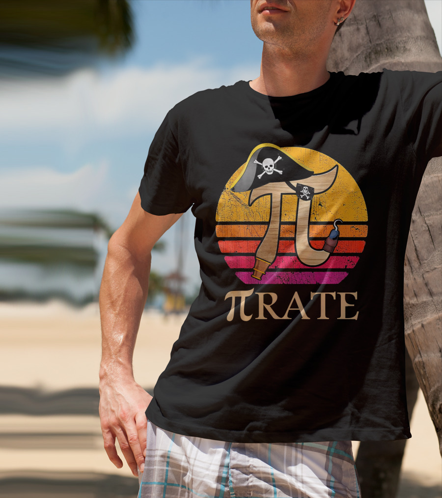 Pi Rate Sunset Buccaneer Emblem T-Shirt