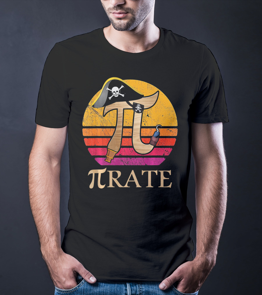 Pi Rate Sunset Buccaneer Emblem T-Shirt