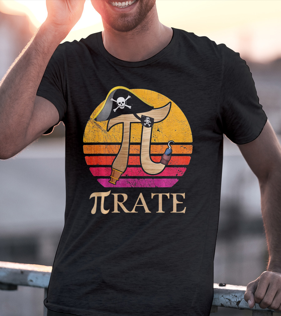 Pi Rate Sunset Buccaneer Emblem T-Shirt