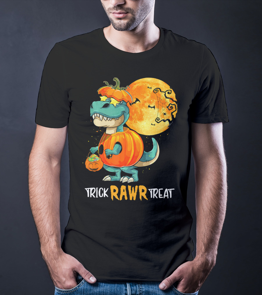 Trick RAWR Treat Rex Dinosaur Halloween Pumpkin Moon T-Shirt