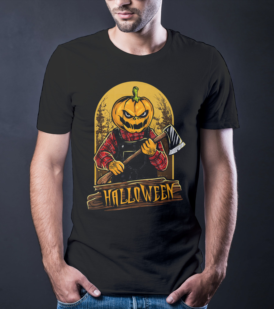 Halloween Horror Pumpkin Creepy Axe T-Shirt