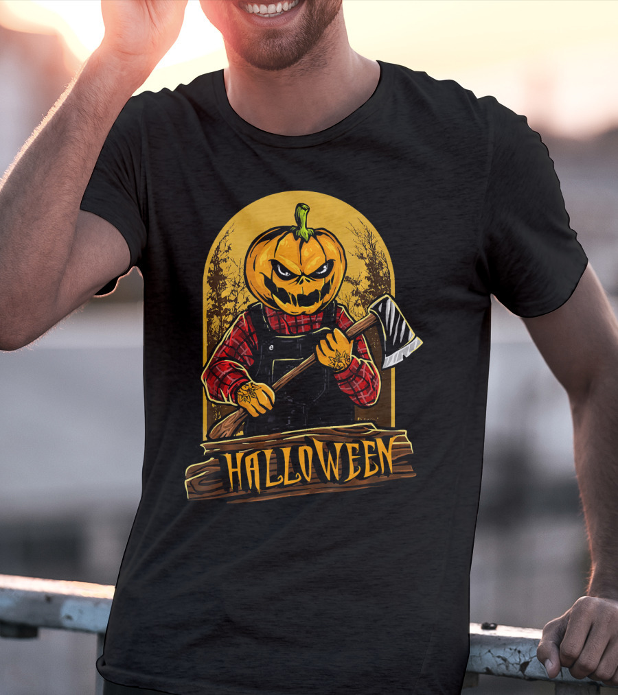 Halloween Horror Pumpkin Creepy Axe T-Shirt