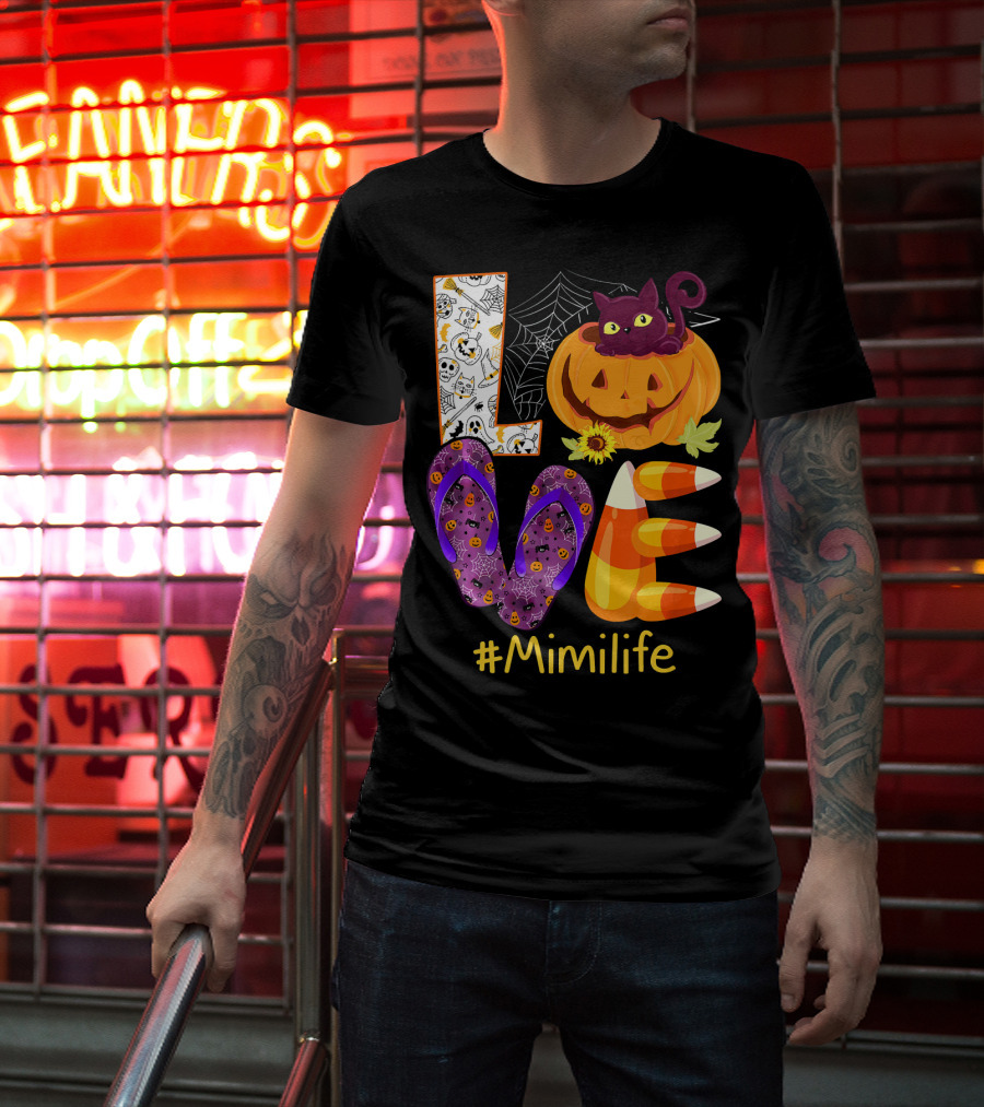 Love Pumpkin Cat Flip Flops #Mimilife T-Shirt