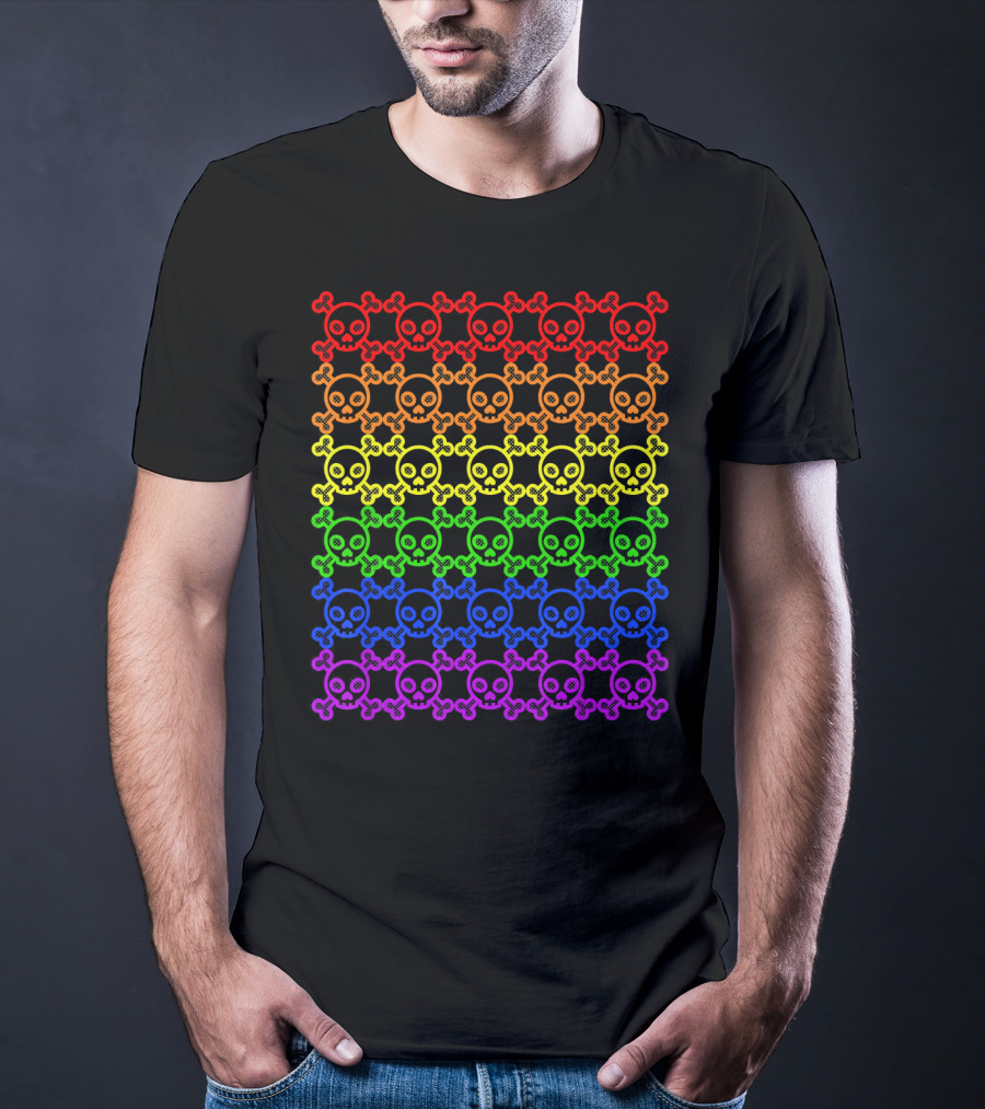 Rainbow Gay Pride Skull And Crossbones T-Shirt