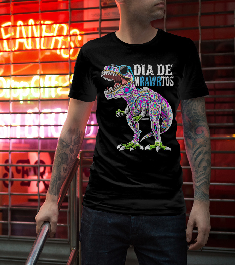 Dia De Mrawrtos Dinosaur Sugarskull T-Shirt