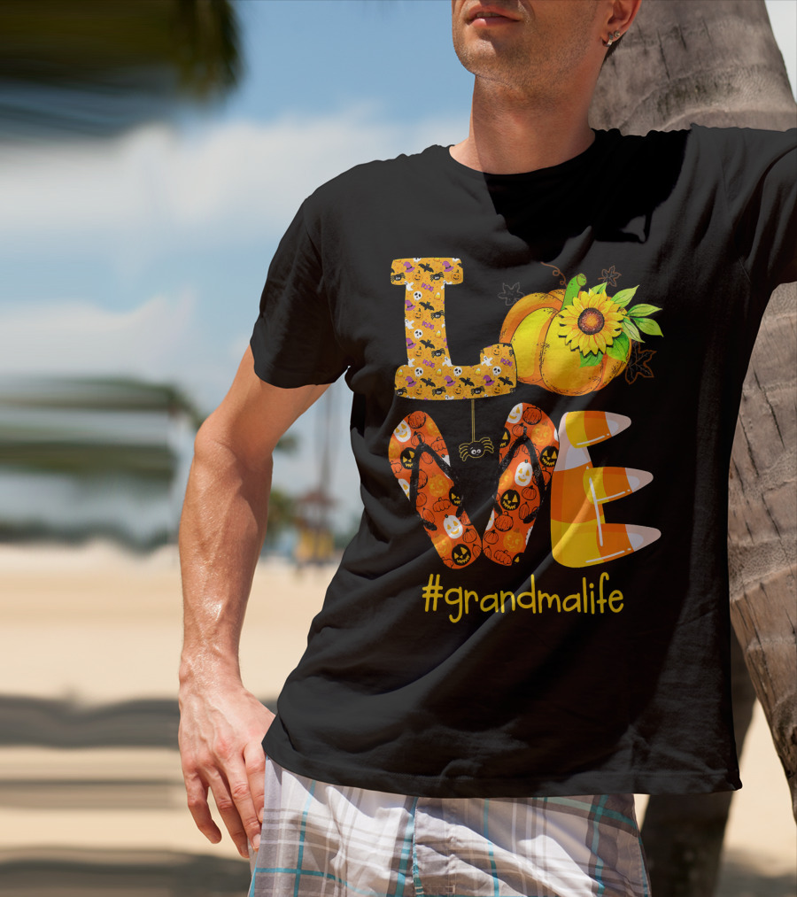 Love Halloween Pumpkin Sunflower #grandmalife T-Shirt