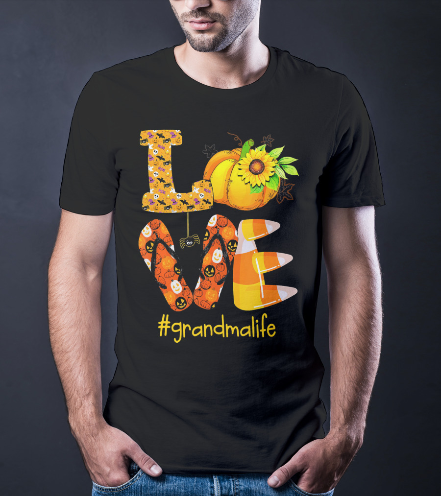 Love Halloween Pumpkin Sunflower #grandmalife T-Shirt