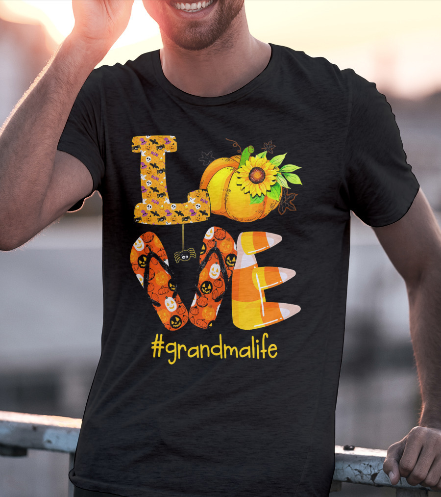 Love Halloween Pumpkin Sunflower #grandmalife T-Shirt