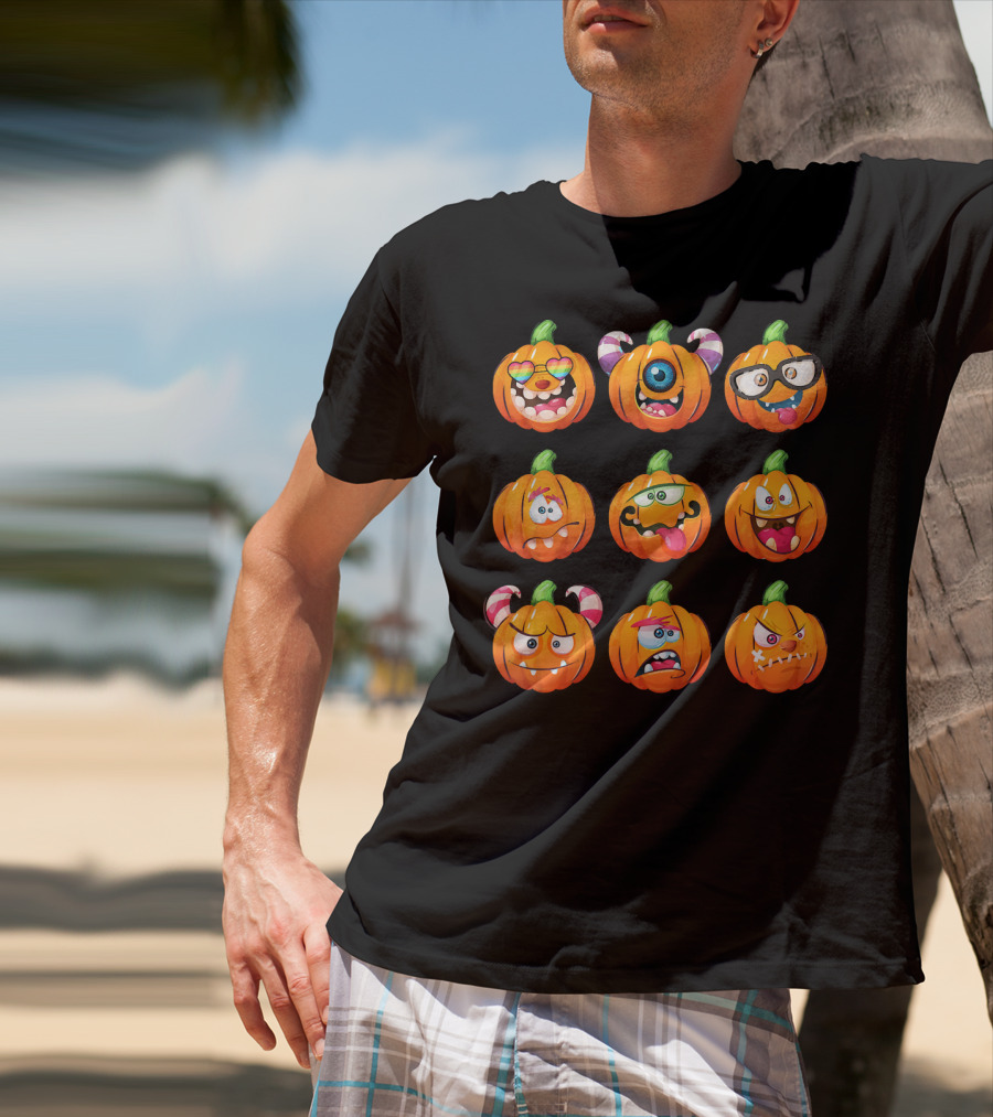 Funny Pumpkin Face Emoticon Halloween Compilation T-Shirt