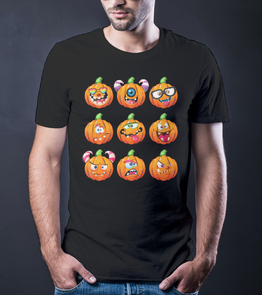 Funny Pumpkin Face Emoticon Halloween Compilation T-Shirt