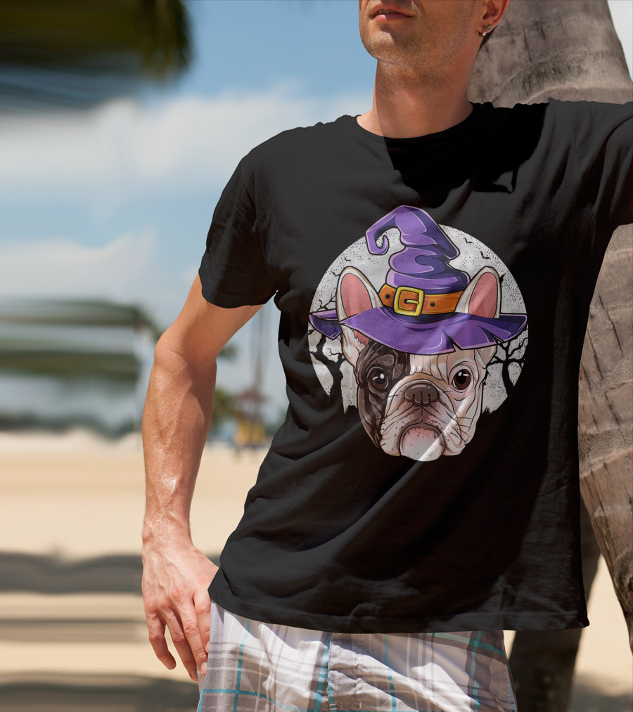 French Bulldog Halloween Witch Hat T-Shirt