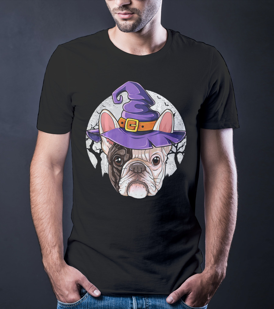 French Bulldog Halloween Witch Hat T-Shirt