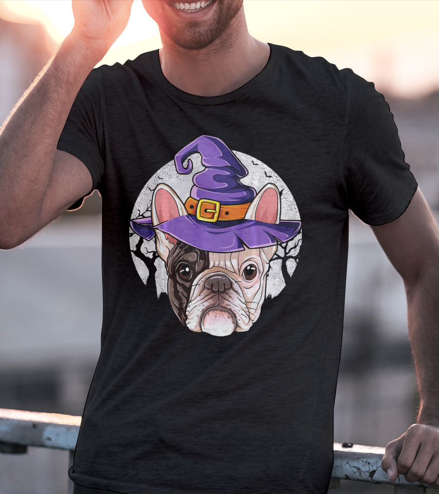 French Bulldog Halloween Witch Hat T-Shirt