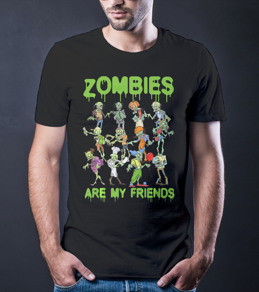 Funny Colorful Zombies Are My Friends Party Scene T-Shirt