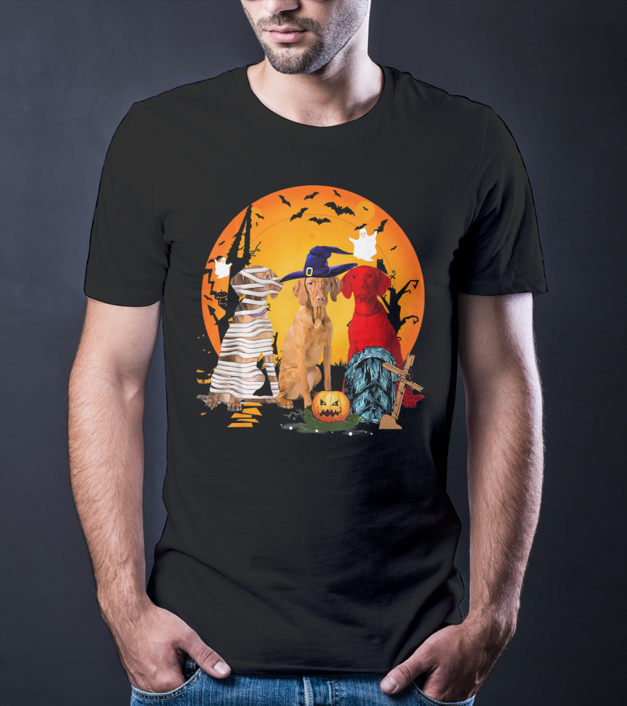 My Vizsla Team Halloween Pumpkin Mummy Witch Dog T-Shirt