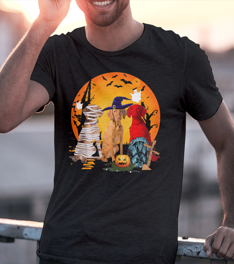 My Vizsla Team Halloween Pumpkin Mummy Witch Dog T-Shirt