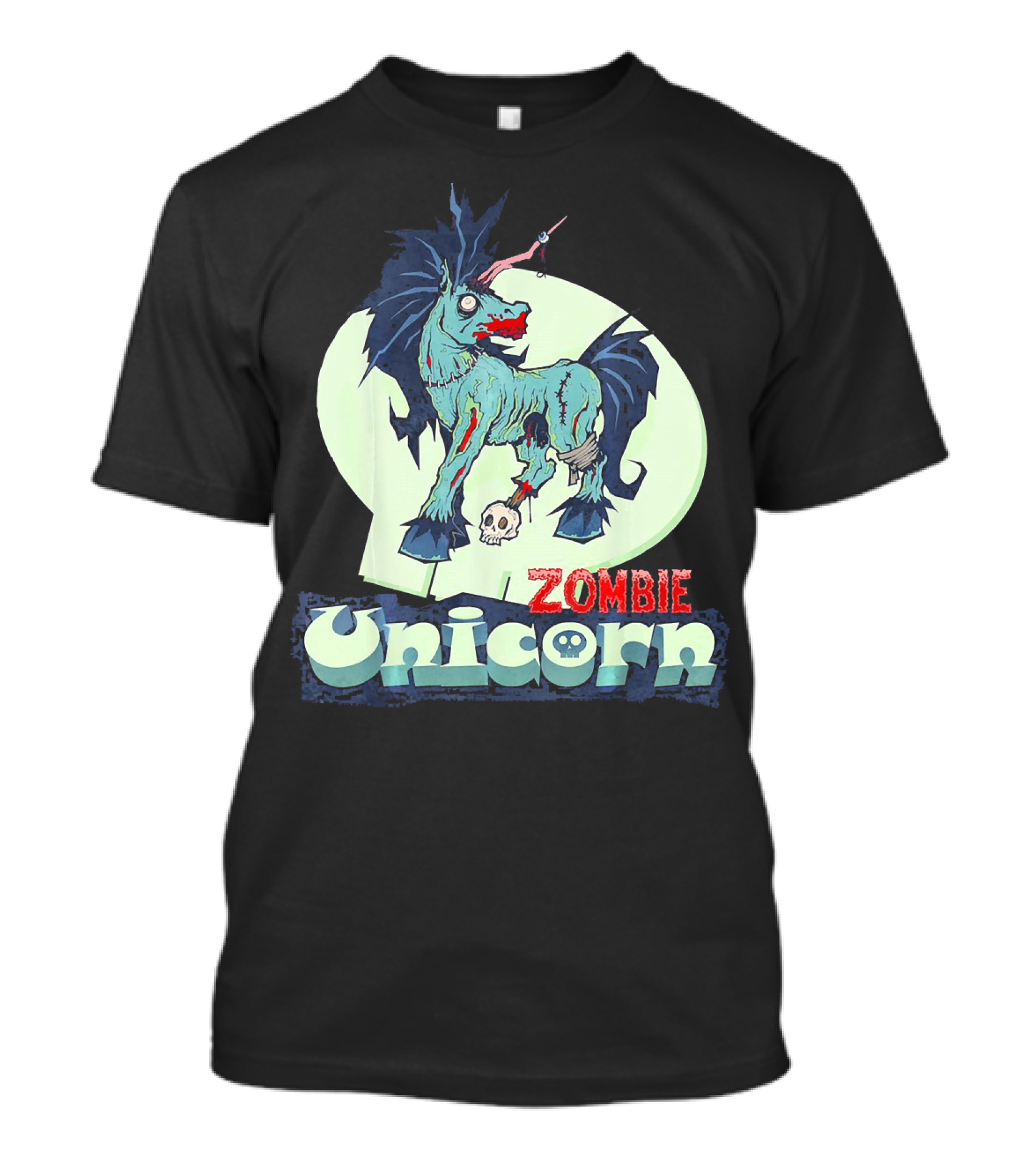 Zombie Unicorn With Skull And Blood Splatter T-Shirt