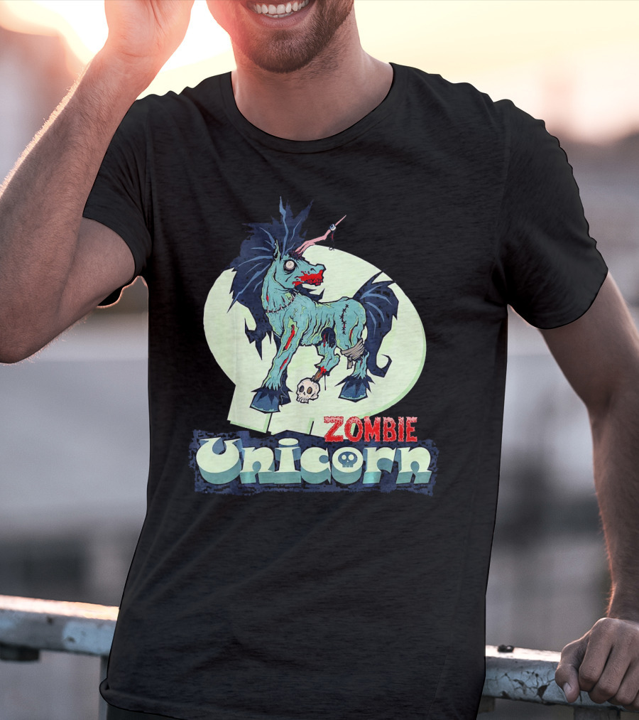 Zombie Unicorn With Skull And Blood Splatter T-Shirt