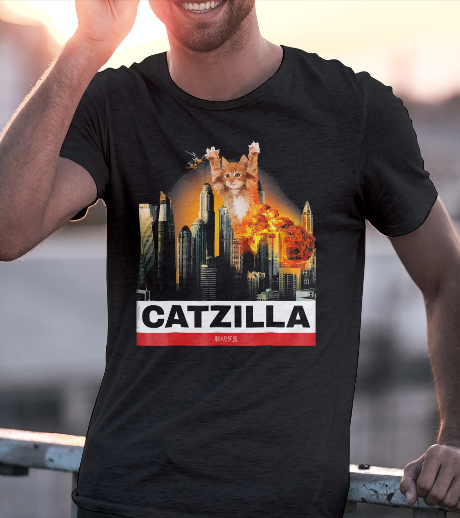 CATZILLA Funny Kitty Cat Over Cityscape Explosion T-Shirt