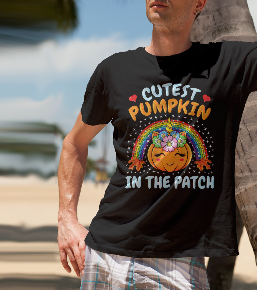Cutest Pumpkin In The Patch Rainbow Unicorn Halloween T-Shirt