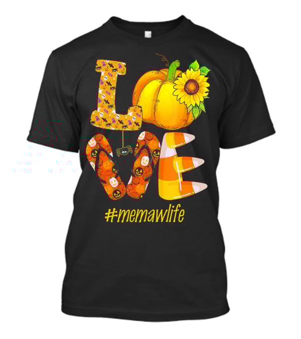Love MeMaW Life Pumpkin Sunflower Halloween Candy Corn T-Shirt