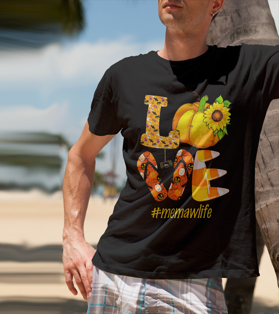 Love MeMaW Life Pumpkin Sunflower Halloween Candy Corn T-Shirt