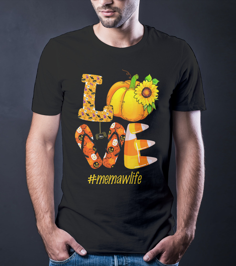 Love MeMaW Life Pumpkin Sunflower Halloween Candy Corn T-Shirt