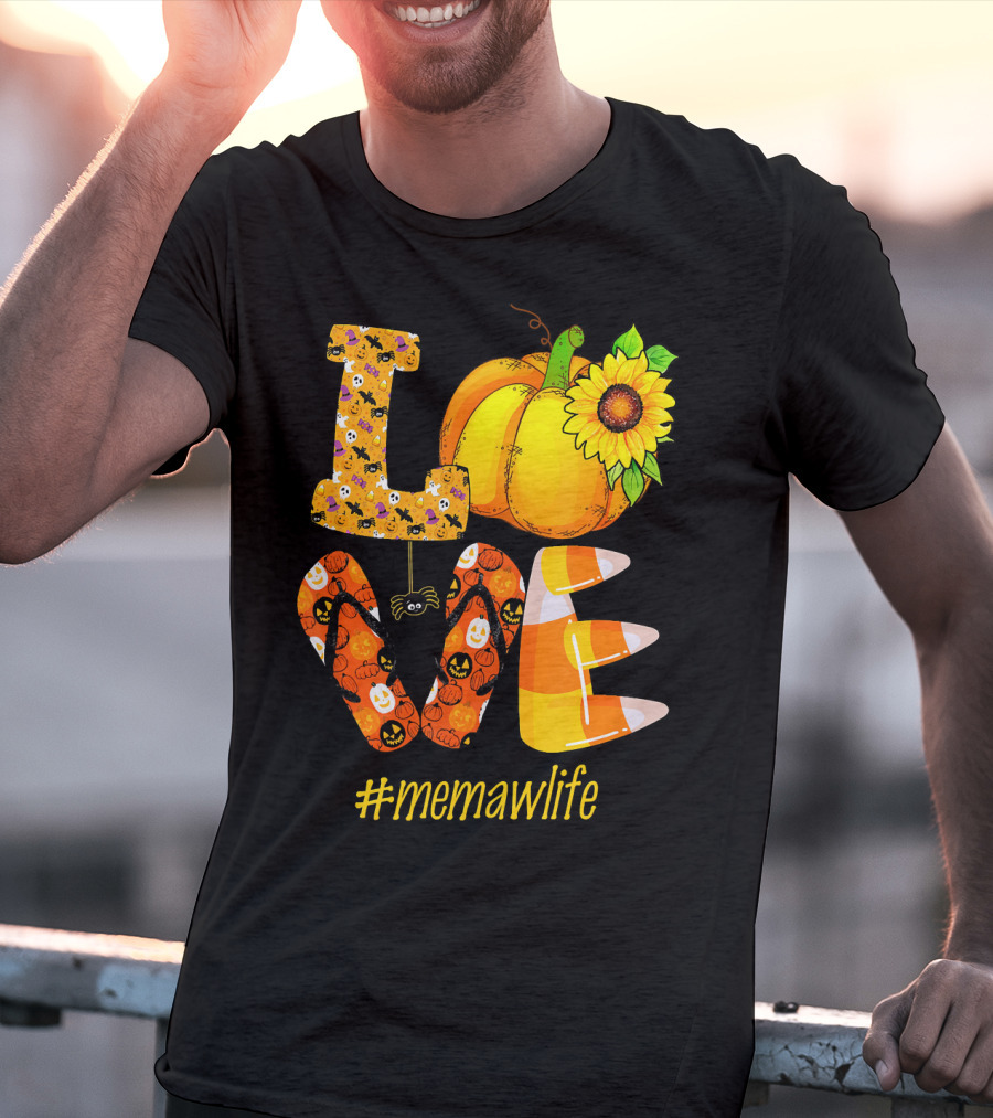 Love MeMaW Life Pumpkin Sunflower Halloween Candy Corn T-Shirt