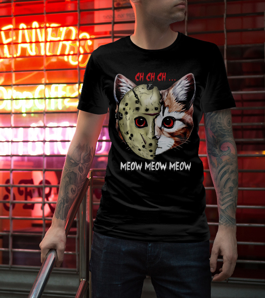 Ch Ch Ch Meow Meow Meow Jason Mask Cat Hybrid T-Shirt