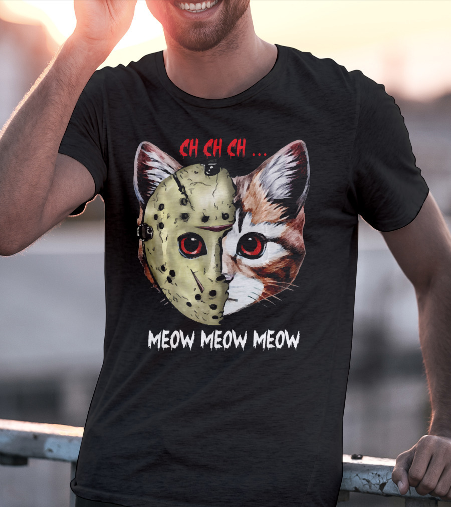 Ch Ch Ch Meow Meow Meow Jason Mask Cat Hybrid T-Shirt