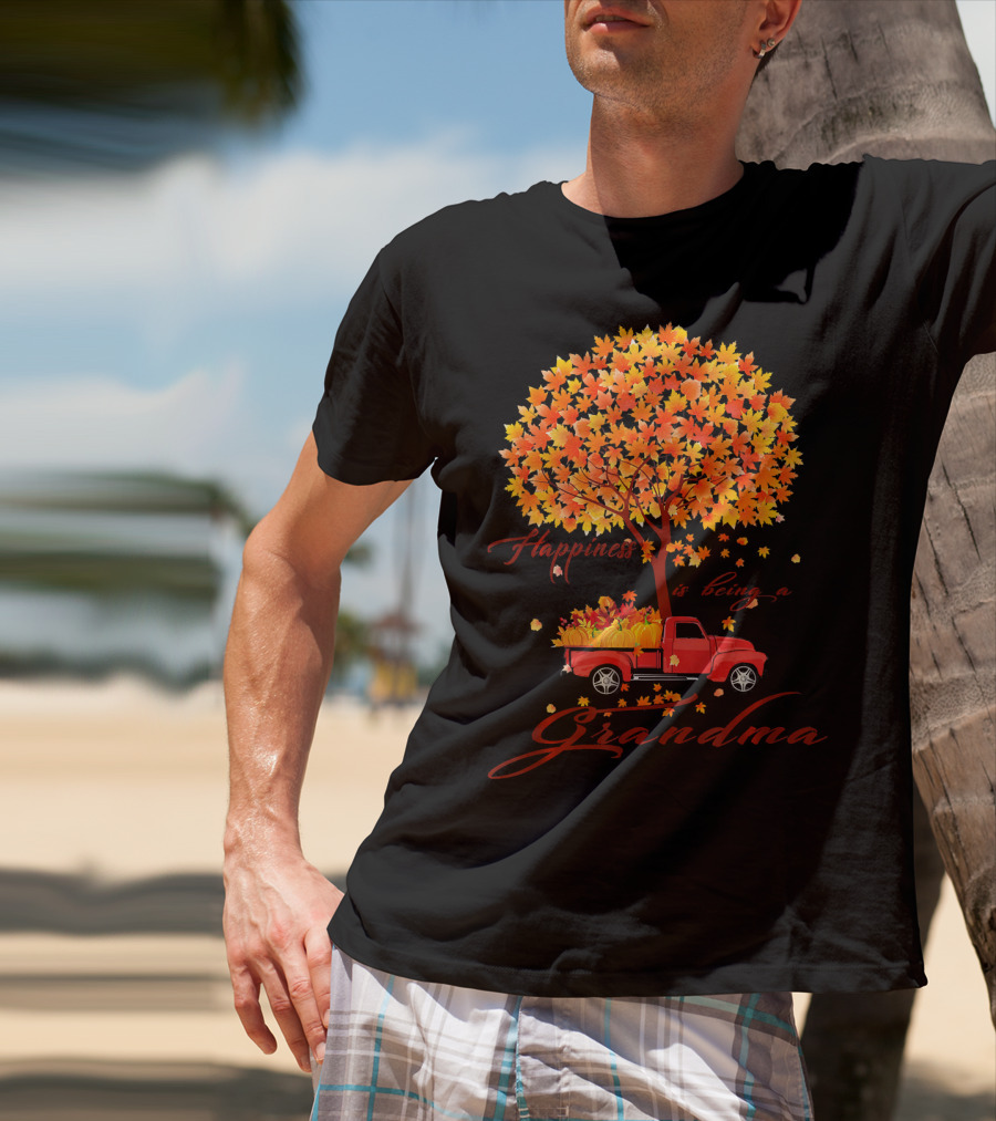 Happiness Is Being A Grandma Autumn Tree With Pumpkins Truck T-Shirt